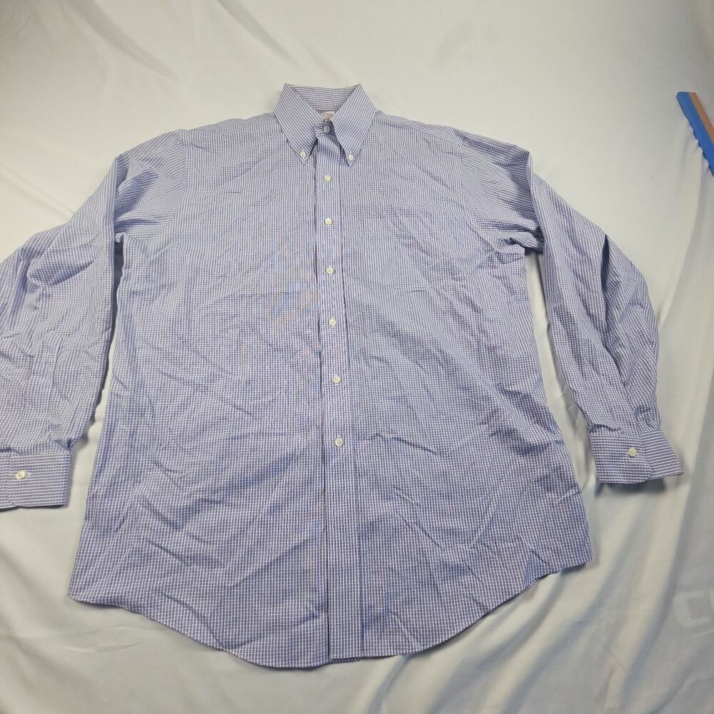 Men's Gingham Button Down Blue White Supima Cotton by Brooks Brothers 16.5/35